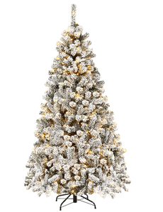 lot 310 image: Costway 6-ft Pre-lit Flocked White Artificial Christmas Tree with White LED Lights