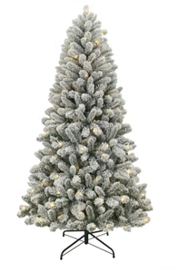 lot 322 image: Holiday Time 6.5 Pre-Lit Green Flocked Frisco Pine Artificial Christmas Tree with 250 Color-changing LED Lights, by Holiday Time (Maybe Missing Hardware. NO Legs)