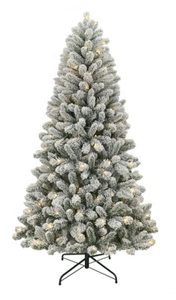 lot 325 image: Holiday Time 6.5 Pre-Lit Green Flocked Frisco Pine Artificial Christmas Tree with 250 Color-changing LED Lights, by Holiday Time (Minor Transit Damage)