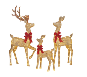 lot 327 image: LOT OF 3 Holiday Time Light-up 3D Glitter Deer Family with 210 Warm White LED Christmas Lights, Holiday Time USE (See details)