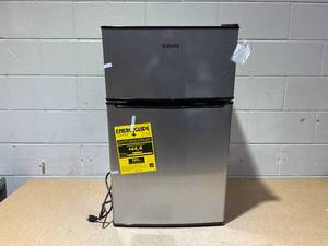 lot 208 image: Galanz 3.1 Cu Ft Mini Fridge with Freezer  Stainless Steel, Energy Star, Two-Door Compact Refrigerator