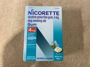 lot 252 image: Nicorette Nicotine Gum, Stop Smoking Aids, 4 Mg, White Ice Mint, 100 Count