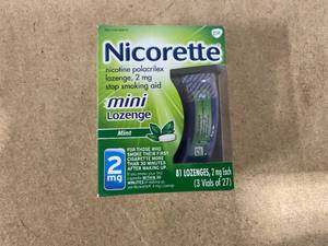 lot 254 image: Nicorette Mini Nicotine Lozenges Stop Smoking Aid 2 Mg Mint - 81 Ct