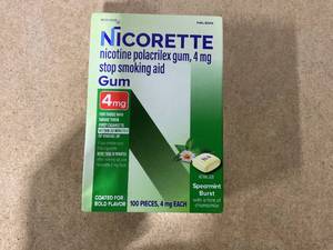 lot 263 image: Nicorette Nicotine Gum, Stop Smoking Aids, 4 Mg, Spearmint, 100 Count