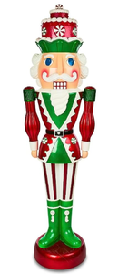 lot 53 image: Holiday Time Peppermint Nutcracker Decoration, 72 in, with Music and LED Illumination Christmas Decoration (Paint Chipping)