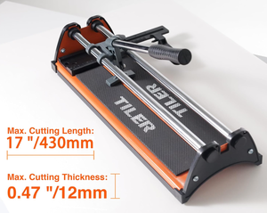 lot 121 image: TILER 17 Inch Manual Tile Cutter, Professional Porcelain Ceramic Tile Cutter with Chrome Plated Solid Rails,Bonus 2pcs Spare Tungsten Carbide Cutting Wheel, Adjustable Fence Gauge, Anti-Skid Feet