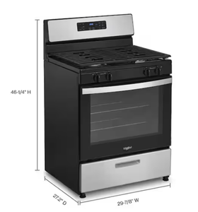 lot 126 image: Whirlpool 30 in. 4 Burner Freestanding Gas Range in. Stainless Steel (Not Tested, Damaged but Turns On)
