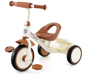 lot 138 image: BABY JOY Toddler Tricycle, Kids Trike with Adjustable Seat and Storage Basket for Boys Girls Indoor and Outdoor Riding, Toddler Trike for Baby 3-5 Years Old (Beige) 27 x 16 x 22