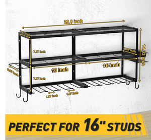 lot 142 image: Mefirt Large Power Tool Organizer Wall Mount for Fathers Dad, 3 Extra Large Layers Heavy Duty Metal Garage Organization Loads 300lbs with 8 Cordless Drill Holder, Power Tool Shelf for Workshop, Utility Rack