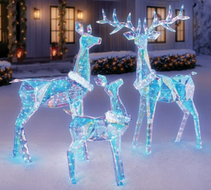 lot 330 image: Members Mark Pre-Lit Prismatic Deer Family, Set of 3 (Slightly Used)