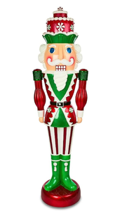 lot 331 image: Holiday Time Peppermint Nutcracker Decoration, 72 in, with Music and LED Illumination Christmas Decoration (Minor Transit Damage)