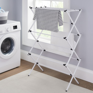lot 337 image: Mainstays Expandable Steel Laundry Clothes Drying Rack, White