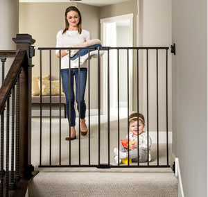 lot 150 image: Regalo 2-in-1 Extra Tall Easy Swing Stairway and Hallway Walk Through Baby Gate, Black