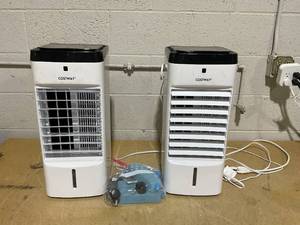 lot 137 image: LOT OF 2 COSTWAY 3-in-1 Evaporative Air Coolers, Quiet Personal Swamp Cooler with Remote Control, 70° Oscillation, 12H Timer, 3 Speeds, 2 Ice Boxes, Portable Air Cooler Fan for Room Bedroom Home Office