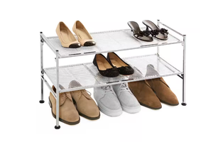 lot 229 image: Seville Classics 15.75 in. H 6-Pair 2-Tier Satin Pewter Iron Frame Stackable Shoe Rack
