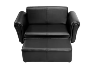 lot 427 image: Black Faux Leather Upholstery Kids Arm Chair Kids Sofa Couch Lounge with Ottoman