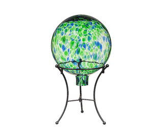 lot 429 image: Evergreen 10 Art Glass Turquoise Confetti Gazing Ball with Stand Garden and Yard Decor without Holder