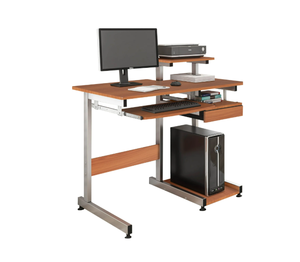 lot 87 image: Techni Mobili Complete Computer Workstation Desk, Scratch Resistant Steel Legs, Woodgrain RTA-2706A-WG01