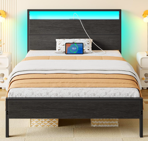 lot 88 image: Rolanstar Twin Bed Frames with Headboard, Twin Bed with LED Lights