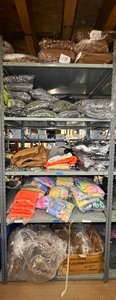 lot 60 image: 5 shelves of apparel jackets, hoodies, sweatshirts