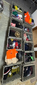 lot 109 image: Assorted gloves, hats, jackets, hunting vests, masks Note All merchandise is new