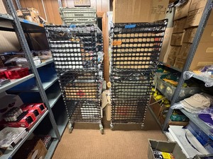 lot 169 image: 2 NSF Metal rolling shelves, H 69 x 2 x 3