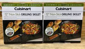 lot 52 image: CUISINART 12  Non-Stick Grilling Skillet lot of 2