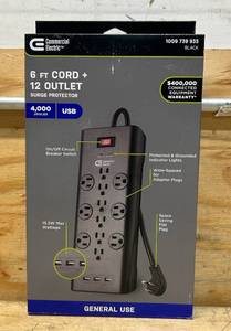 lot 84 image: Commercial Electric 6ft Cord  12 Outlet