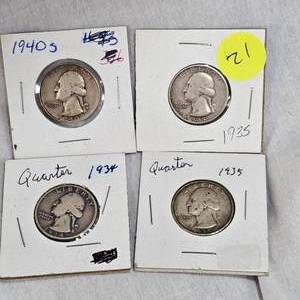 lot 21 image: 4 Silver Washingtons 25c
