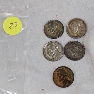 lot 23 image: 5-Silver Jefferson 5c