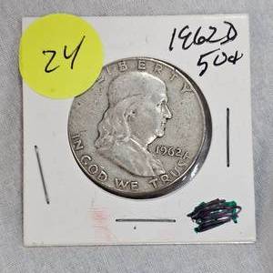 lot 24 image: 1962 D Franklin 50c