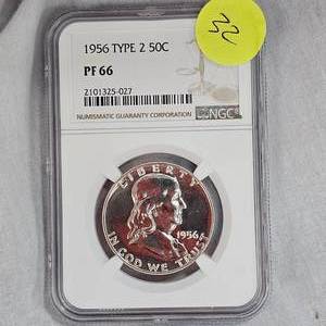 lot 32 image: 1956 Type 2 Franklin 50c NGC PF66