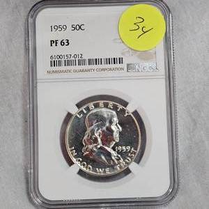 lot 34 image: 1959 Franklin 50c NGC PF63