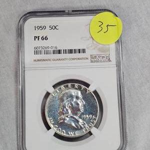lot 35 image: 1959 Franklin 50c NGC PF66