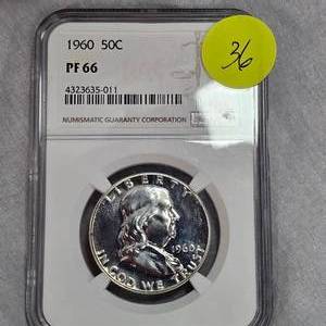 lot 36 image: 1960 Franklin 50c NGC PF66