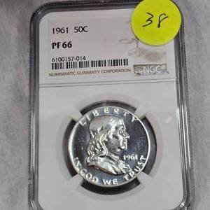 lot 38 image: 1961 Franklin 50c NGC PF66