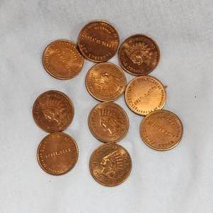 lot 50 image: (10)1776-1976 Bicentennial Copper Indian Head 1c, Sobeigners, BU