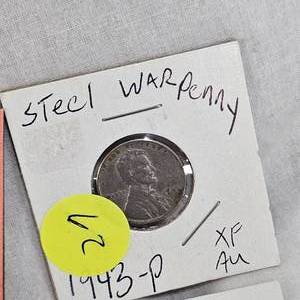 lot 62 image: 5-Steel War Pennies in Cards