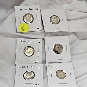 lot 70 image: 6-Silver Roosevelt 10c