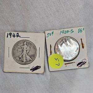 lot 57 image: 2-Walking Liberty 50c 1942 & 1920-S