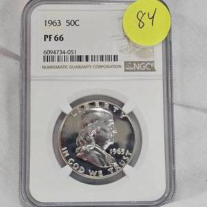 lot 84 image: 1963 Franklin 50c NGC PF66