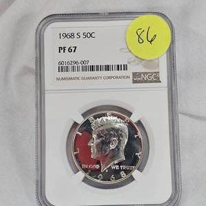 lot 86 image: 1968 S Kennedy 50c NGC PF67