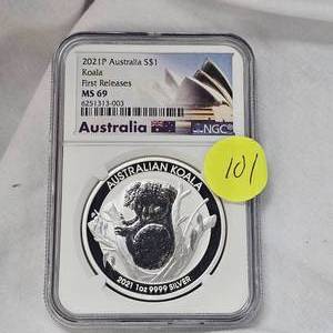 lot 101 image: 2021 P Australia S $1 Koala NGC MS69, 1st Release