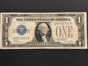 lot 88 image: 1928 A Blue Seal $1 Dollar Silver Certificate Funnyback
