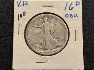 lot 40 image: 1916-D Walking Liberty Half Dollar Obverse Mint Mark 1,014,400 Minted