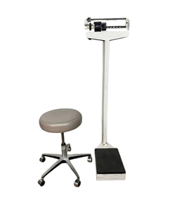 lot 6 image: MediChoice Dental Clinic Stool Chair and Detecto Mechanical Weighing Scale - Stool Has Cracks On Seat Scale Works Fine