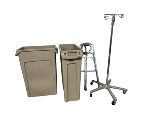 lot 36 image: Rubbermaid Trash Bins, Elderly Assist Walkers, and I.V. Pole - Great Condition