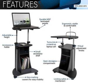 lot 40 image: Sit-To-Stand Rolling Laptop Cart Standing Desk with Storage - Great Condition