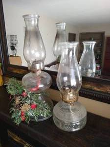 lot 14 image: (2) Vintage Hurricane Lamps