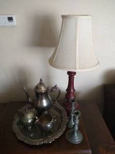 lot 20 image: Silver-Plated Tea Set, Lamp & Candlestick Holders
